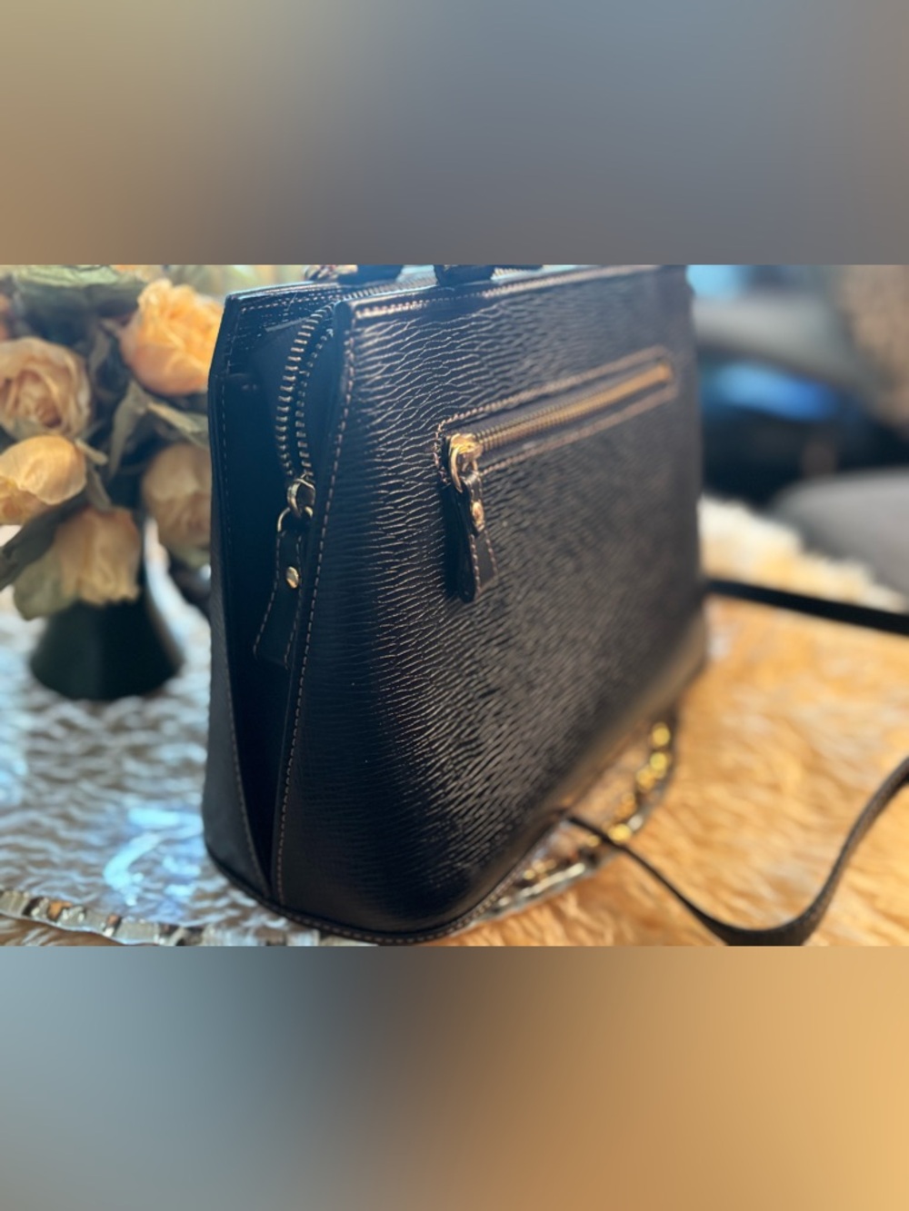 🖤 Nina Ricci Black Vintage Textured Leather Top Handle Crossbody Structured Bag - Picture 14 of 17